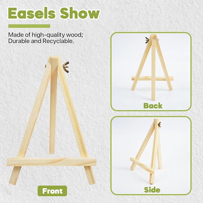 CONDA 4 Pack 9 Inch Wood Easels, Easel Stand for Painting Canvases, Art, and Crafts,Tripod,Painting Party Easel,Kids Student Tabletop Easels for Painting,Portable A-Frame Tripod Tabletop Easel Set