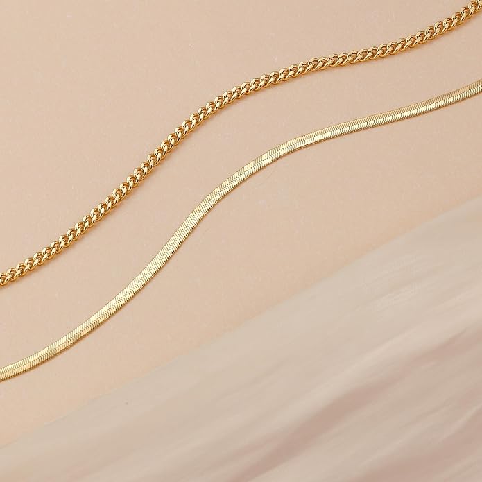 Herringbone Necklace for Women,Dainty Gold Necklace,14k Gold Plated Snake,Gold Chain Choker Necklaces,Simple Gold Layered Necklaces,Gold Jewelry Gift for Women