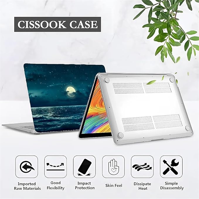 Compatible with 16 Inch MacBook Pro A2141, Night Sea Beach Moon Ocean Landscape Hard Plastic Shell Cover Case