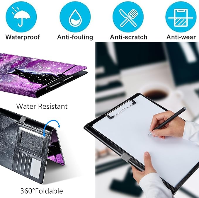 PU Leather Padfolio Folder Clipboard Portfolios Organizer Conference Document Organizer with Business Card Holder Storage Clipboard Writing Pad,Hipster Cat Galaxy