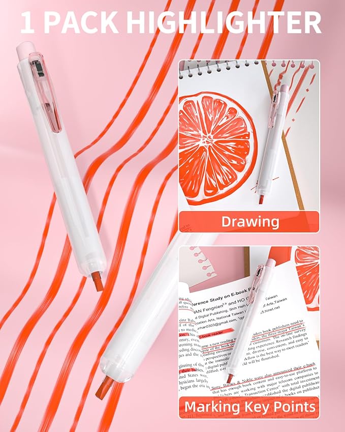 Nicpro 13Pack Pastel Gel Ink Pen Set with Case, Cute Retractable 0.5mm Fine Point Pen, 12 Pink Pens Black Ink with 1 Highlighter, Aesthetic Pens for Student Note Taking,Writing,Office Supplies (Pink)