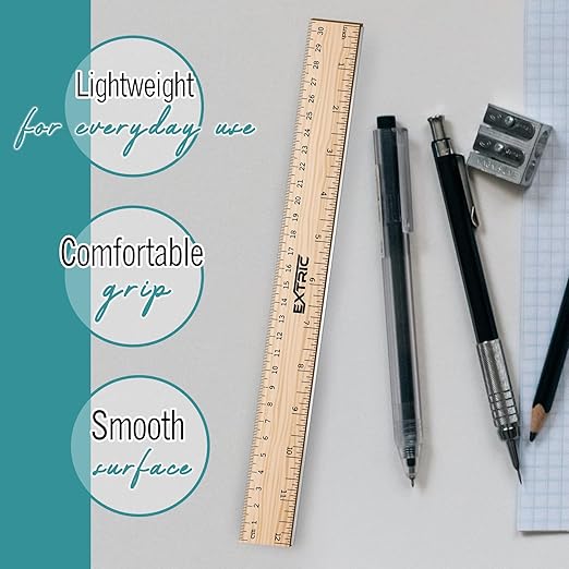 Rulers 4 Pack - Rulers 12 Inch, Wood Ruler with Metal Edge Great for School, Classroom, Home, and Office