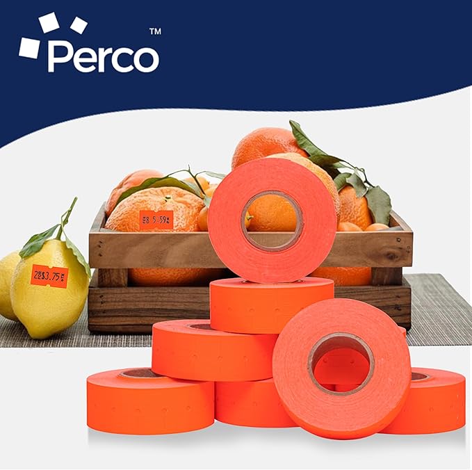 Perco 1 Line Fluorescent Red Labels - 32 Rolls, 4 Sleeves, 32,000 Blank Price and Date Gun Labels for Perco 1 Line Price and Date Guns - Made in USA