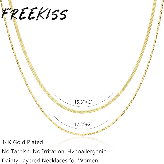 Herringbone Necklace for Women,Dainty Gold Necklace,14k Gold Plated Snake,Gold Chain Choker Necklaces,Simple Gold Layered Necklaces,Gold Jewelry Gift for Women