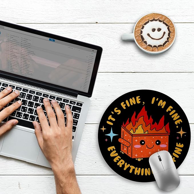 Gctriki Dumpster on Fire Mouse Pad, Cute Round Mouse Pads for Desk, Funny Orange Dumpster Mousepad for Laptop Gaming, Stitched Edge Non-Slip Rubber Base, Cute Office Desk Accessories Decor for Women