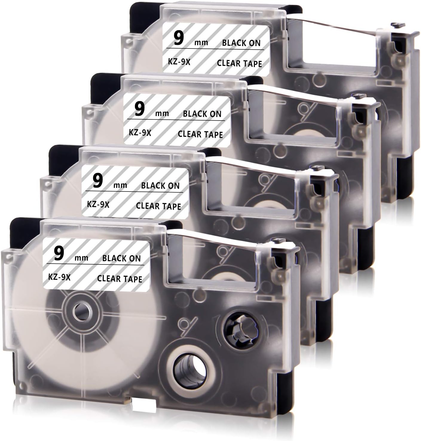 Absonic 4-Pack Compatible for Casio XR-9X XR-9X2S XR9X XR9X2S 9mm 0.35" Black on Clear Label Tape for KL-60 KL-100 KL-120 KL-430 KL-750 KL-780 KL-820 Label Maker, 3/8" x 26'