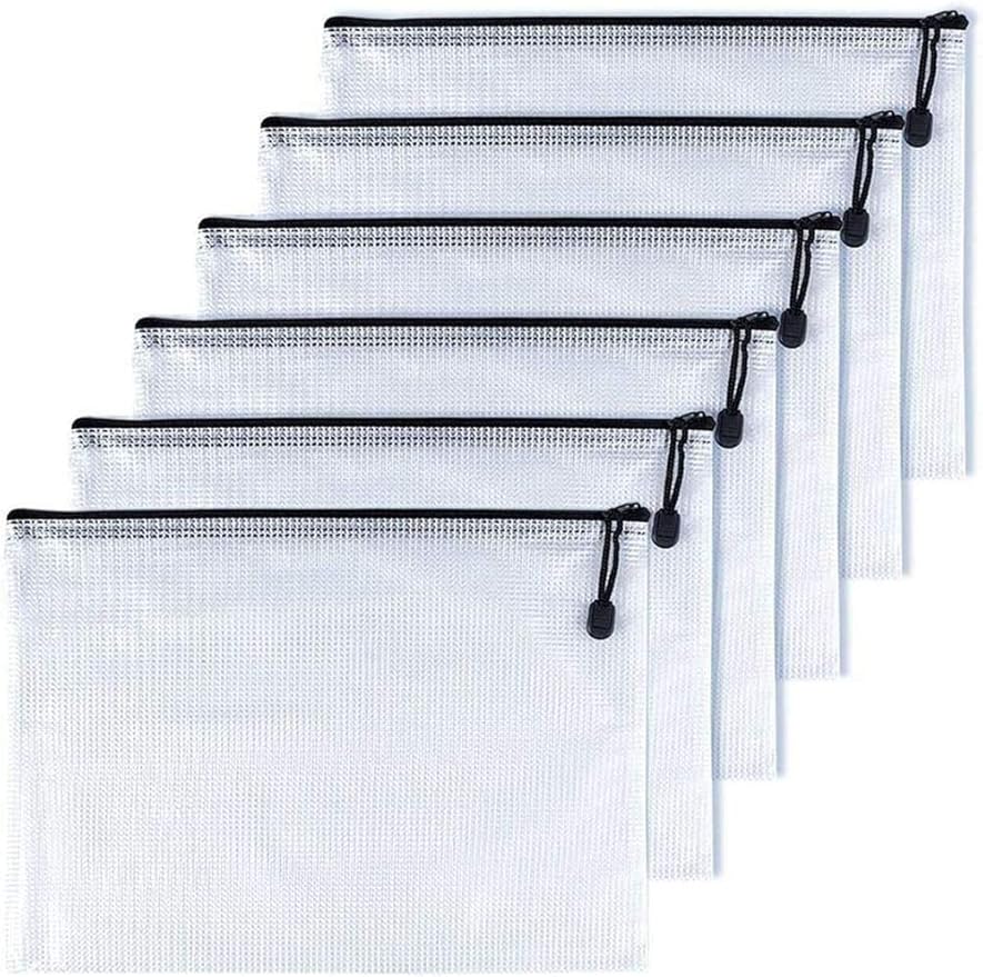 Oaimyy-A4(9"x 13"), Mesh Zipper Pouch Document Folders Bag Plastic Zip File Folders for School Office Supplies, Travel, Organizing Storage-Black,6 Pcs