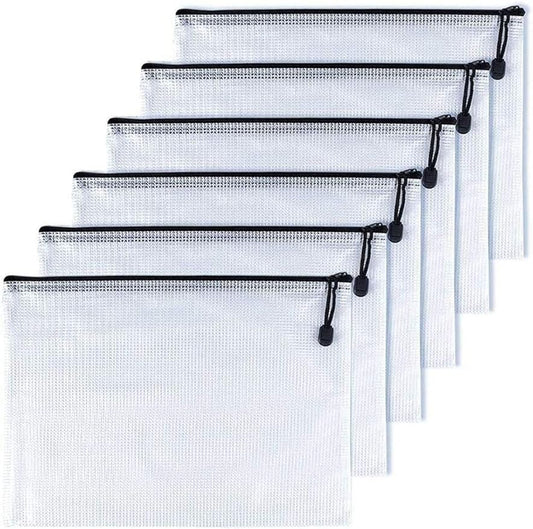 Oaimyy-A4(9"x 13"), Mesh Zipper Pouch Document Folders Bag Plastic Zip File Folders for School Office Supplies, Travel, Organizing Storage-Black,6 Pcs