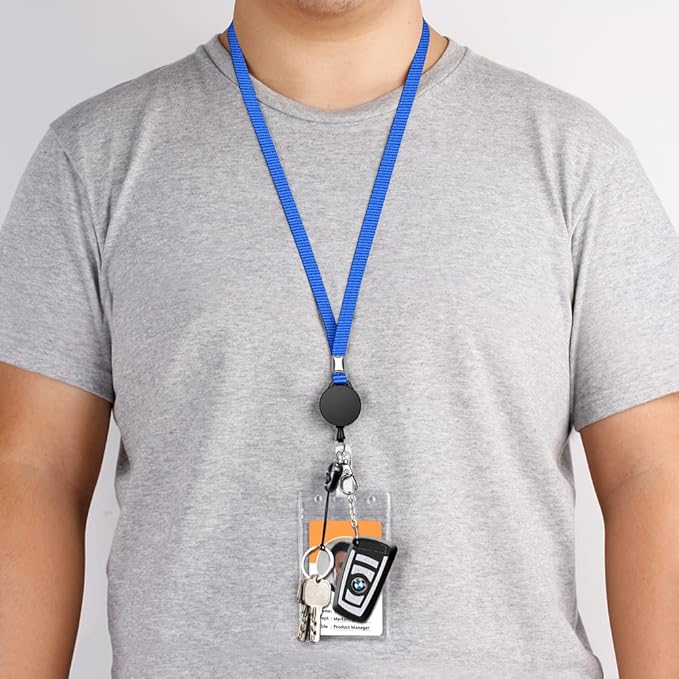 6 Pack Retractable Badge Lanyards and ID Badge Holder, Strap Lanyard with Swivel Metal Clasp for Badge Holders, Keychains, Offices, Staff, Students, Employees, Blue