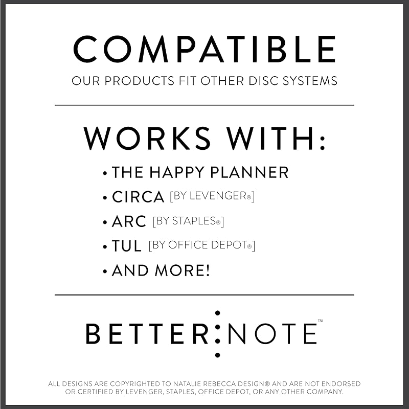 BetterNote Horizontal Undated Calendar Refill Pages for Disc Notebook, fits The Happy Planner, Discbound Levenger Circa, Staples Arc, TUL (Whimsy- 12 months, 8-Disc, 5.5"x8.5")
