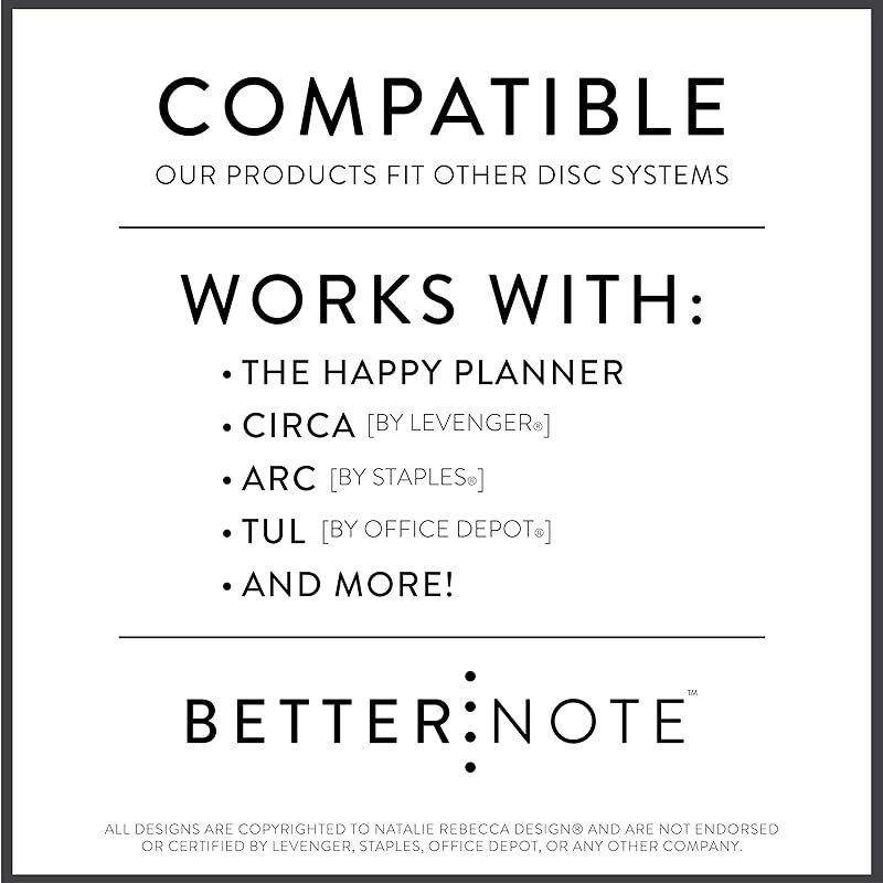 BetterNote Horizontal Undated Calendar Refill Pages for Disc Notebook, fits The Happy Planner, Discbound Levenger Circa, Staples Arc, TUL (Whimsy- 12 months, 9-Disc, 7"x9.25")