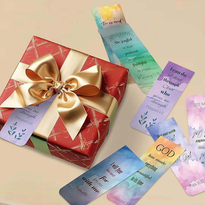 48 Piece Bible Verse Magnetic Bookmarks - Christian Scripture Inspirational Book Marks with Boxes - Religious Motivational Book Marker Prayer Page Clips for Women & Men Reading Gifts(Rainbow Style)
