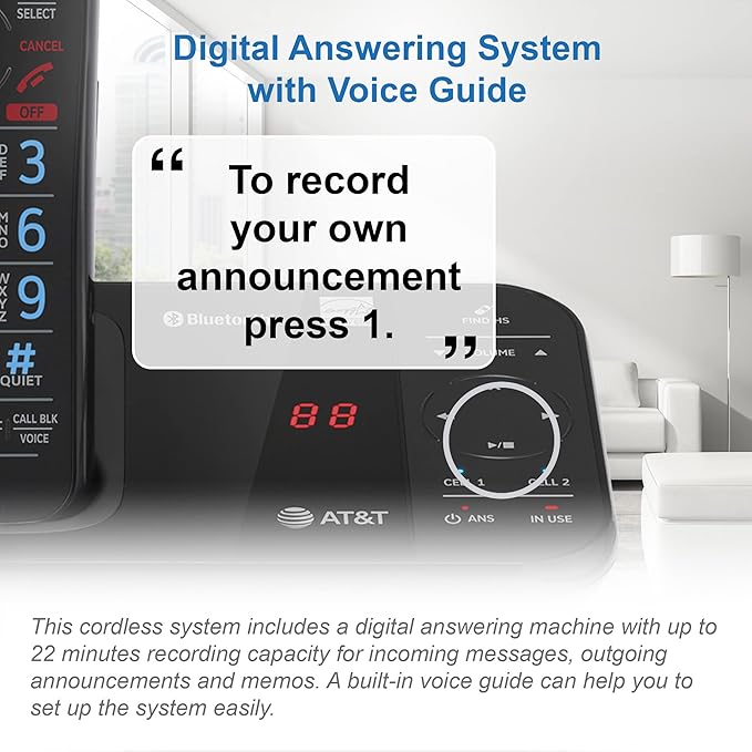 AT&T GL2113-31 Cordless Phone with Smart Call Blocker, Bluetooth Connect to Cell, Answering Machine, Full-Duplex Speakerphone