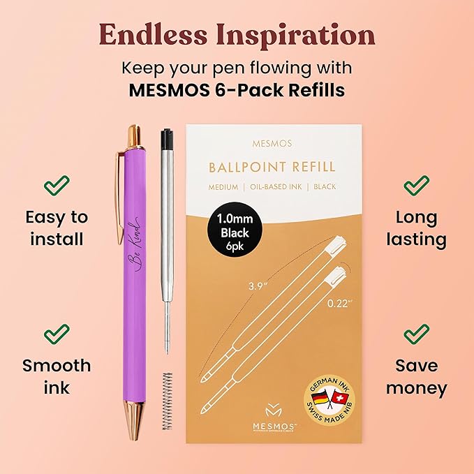 MESMOS Pastel Pens, Mindfulness Gifts, Inspirational Fancy Pens for Women, Wellness & Spiritual Gifts, Self Love Self Care Gifts, Journaling Pens, Cute Pen Set, Luxury Pretty Pens, Relaxing Gifts