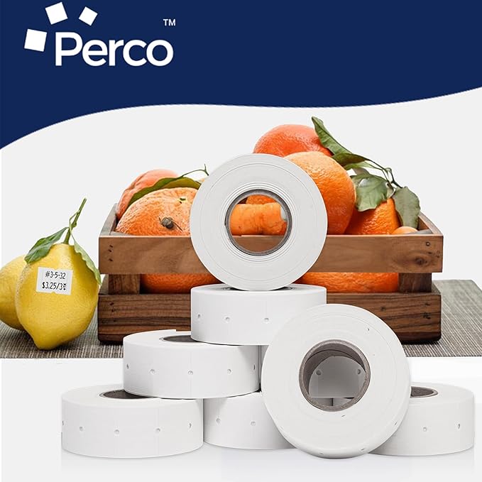 Perco 2 Line White Labels - 32 Rolls, 4 Sleeves, 24,000 Blank Price and Date Gun Labels for Perco 2 Line Price and Date Guns - Made in USA