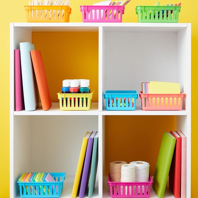 Bright Creations 12 Pack Small Plastic Classroom Storage Bins for Organization and School Supplies 6 Colors (6.1x4.8 in)