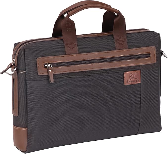 Banuce Slim Fabric Nylon Waterproof Briefcase for Men Professional 14 Inch Laptop Bag Business Work Bag Black