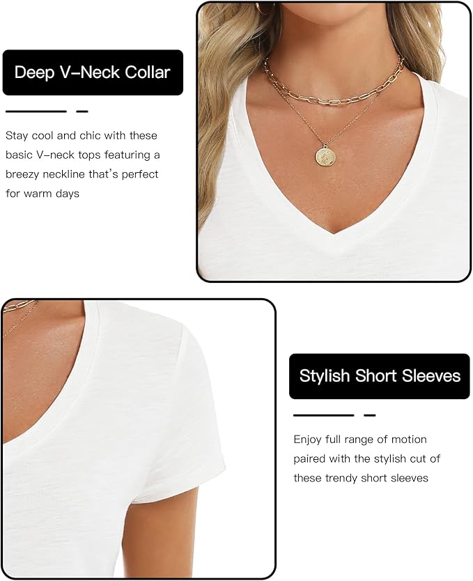 Stelle Womens T Shirts Short Sleeve V Neck Basic Tee Casual Loose Fit Tops Lightweight Soft Summer Outfits Clothes
