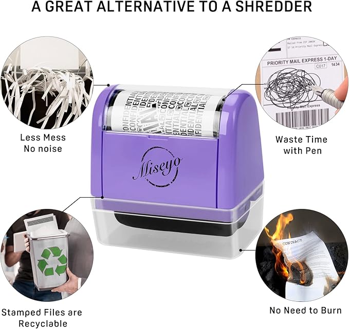 Miseyo Wide Roller Stamp Identity Theft Stamp 1.5 Inch Perfect for Privacy Protection - 3Pack Set (Purple)