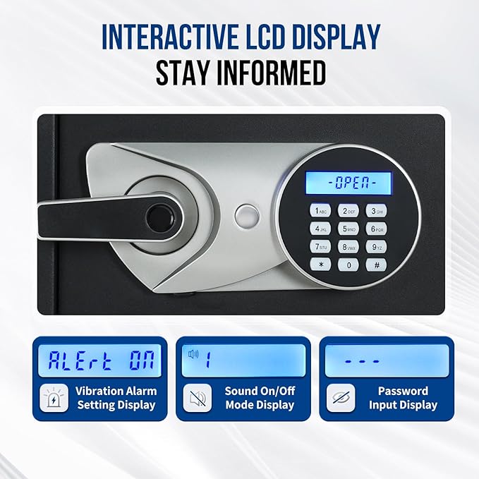 BlackSmith Biometric Safe Box 1.5 Cub Home Security Safe Fingerprint Recognition Money Safe with Keys Keypad Lock Box Secure Jewelry Valuables with Dual Alarm System Fireproof Bag