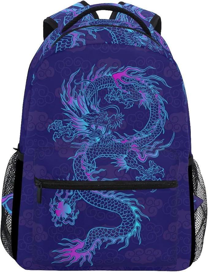 Blueangle Purple Chinese Dragon Printing Computer Backpack - Lightweight School Bag
