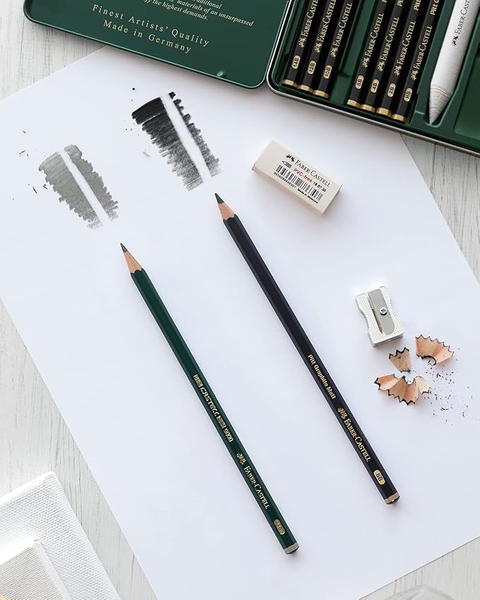 Faber-Castell Pitt Graphite Matte Pencil Set, Metal Tin of 6 Graphite Pencils, Sketching and Drawing Pencil Set (B, 4B, 6B, 8B, 10B, 12B)