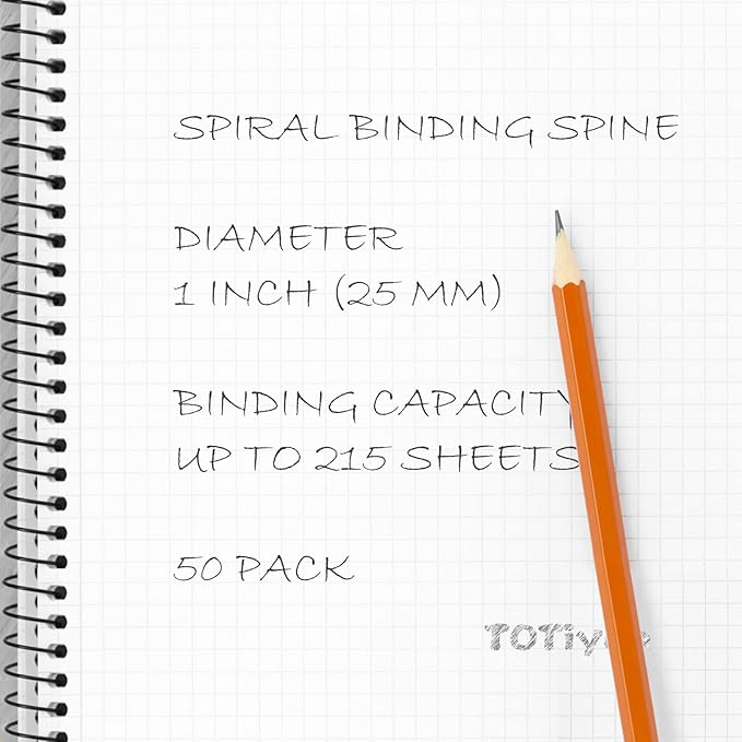 TOTiyea 50 Pack Plastic Binding Coils,215 Sheet Capacity,25mm (1") Binding Spirals,4:1 Pitch Letter Size (8.5x11 Inches) Black Plastic Binding Spirals