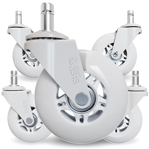 The Original Roller Blade Office Chair Wheels (As Seen On PBS) - Incredibly Smooth & Quiet Rolling Casters - Safe for Hardwood Floors & Carpet - Easy Installation with Universal Fit - Set of 5 - White