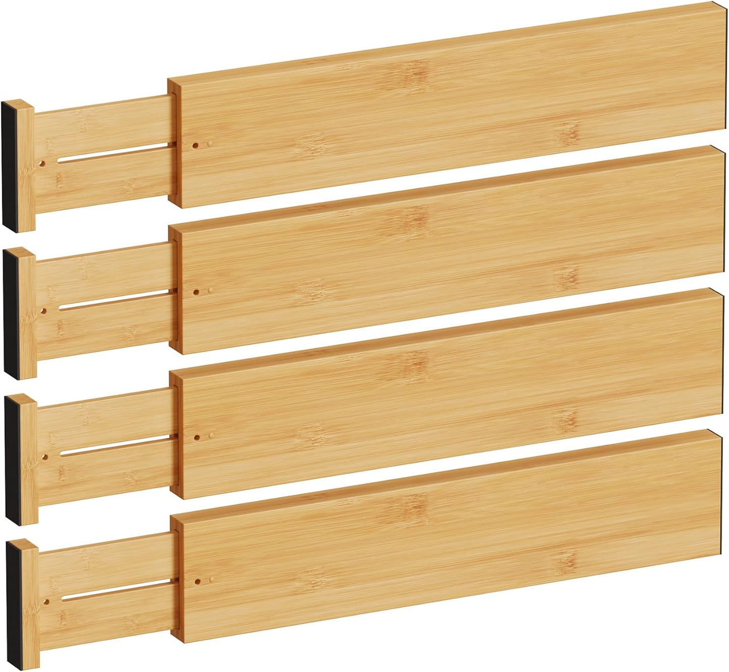 BAMEOS 4" High Drawer Dividers Bamboo Separators Organization Expandable Organizers for Kitchen Bedroom Bathroom Dresser Office 4-pack