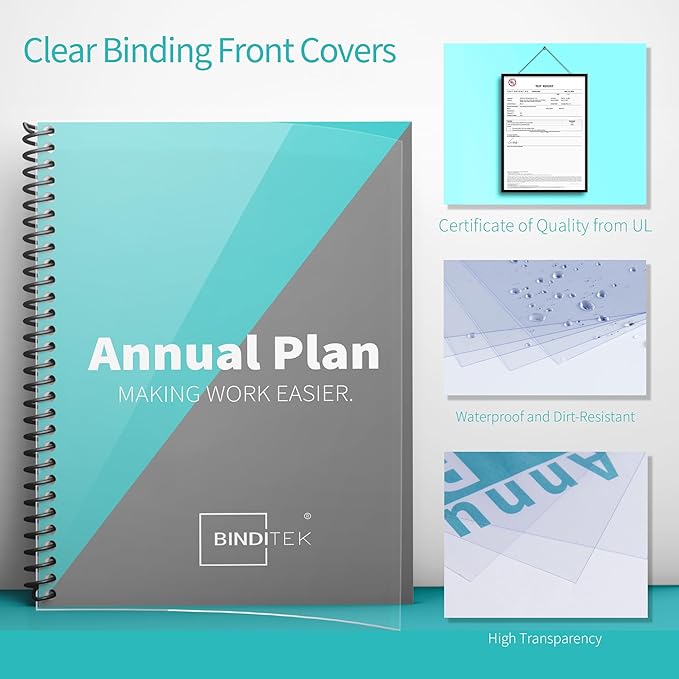 Binditek 200 Pack Binding Covers and Backs Set, 8.5 x 11 Inches, Including 100 Pcs 8 Mil Clear PVC Binding Covers, 100 Pcs 12 Mil Sand-Textured Polycovers, for Letter Size