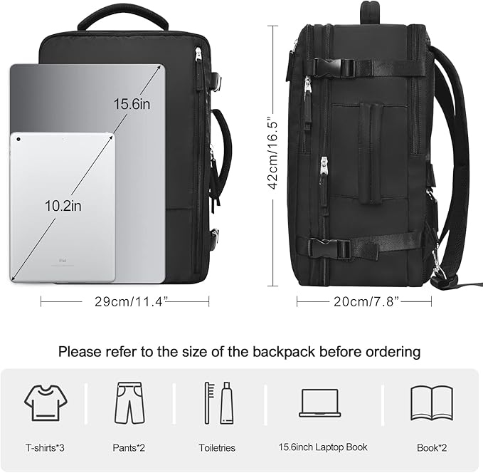 Travel Backpackfor Men Women Flight Approved, Carry-on Backpack Personal Item Backpack Bag Luggage on Airplanes, Black Backpacks for Traveling, Travel Essentials Must Haves