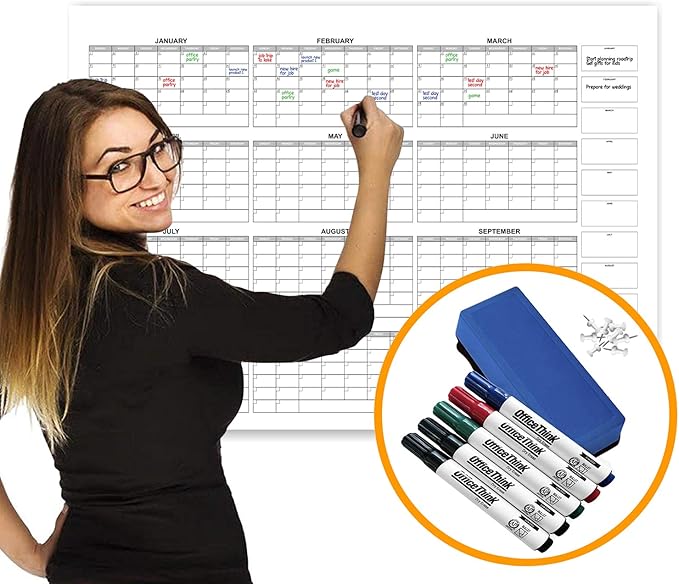 Dry Erase Laminated Super Jumbo Calendar 58"x42" white