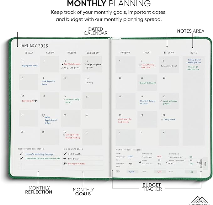 PRODUCTIVITY STORE Pro Max - Dated, 2025 Planner, 8.5" x 11" - The #1 Productivity Planner to Achieve Your 2025 Goals - Planner 2025-2026 - Green - A4