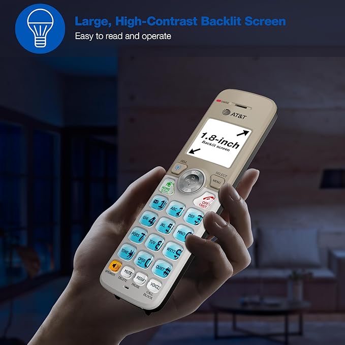 AT&T DL72119 DECT 6.0 Cordless Phone for Home with Bluetooth Connect to Cell, Call Blocking, 1.8" Backlit Screen, Big Buttons, intercom, and Unsurpassed Range