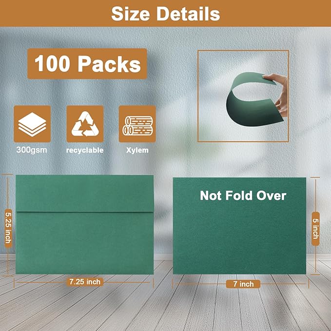 100 Packs 10 Assorted Colors Blank Flat Cards and Envelopes 5 x 7 Heavyweight Single Panel Cardstock and A7 Envelopes Self Seal for DIY Greeting Card, Wedding Invitations, Thank You Cards
