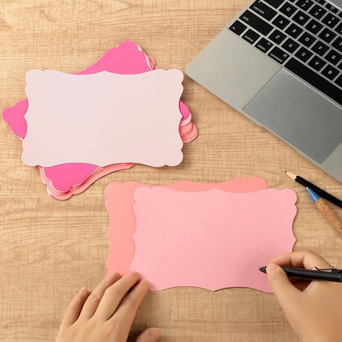 50 Pack Blank Kraft Cards Cardstock Thick Paper Brown Greeting Cards for DIY Gift Card Menus, Baby Shower and Wedding Invitations (Pink, 5 Colors, 4x6IN)