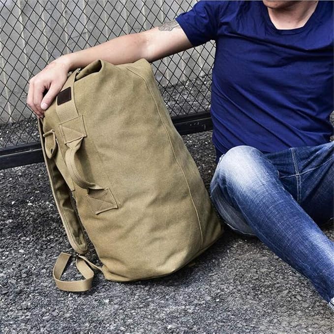 Military Duffel Bag Top Load Double Strap Canvas Backpack Army Travel (upgrade army green big)