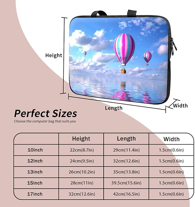 Universal Tablet Laptop Sleeve Case 10 inch, Hot Air Balloon Slim Carrying Case Durable Handbag Travel Laptop Bag for 7 to 10-inch Laptops/Notebook/Kids Tablet/ipad/eBook Readers