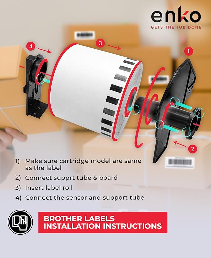 enKo - Compatible DK-2205 Continuous Paper Labels (2.4 Inch x 100 Feet) Compatible for Brother QL Label Printers - 24 Rolls with 8 Refillable Cartridge Frames