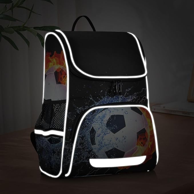 Soccer Backpack with Reflective Strip for Kids Boys Girls Elementary School Bag Removable Chest Strap