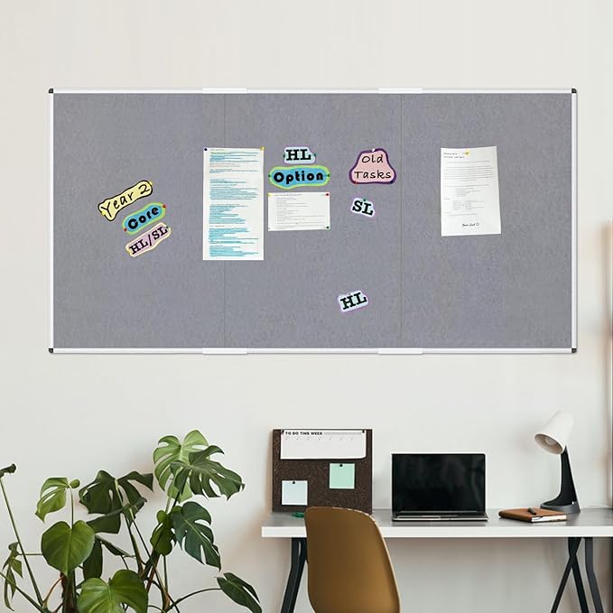 VIZ-PRO Large Fabric Bulletin Board/Foldable Notice Board Felt Gray, 96 X 48 Inches, Silver Aluminium Frame