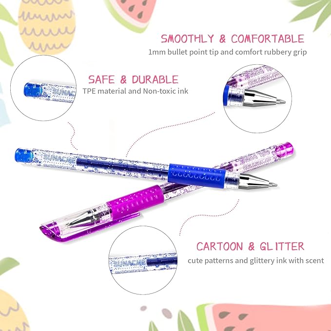 Fruity Scented Gel Ink Pens, 12 Assorted Colorful Gel Pens for Drawing, Writing, Coloring at School & Home