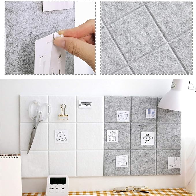 Large Cork Board Felt Board Tiles for Walls with 30 Push Pins, 11.8"x11.8" Pack of 6 Pin Board Notice Boards for Home Office Kitchen, Bulletin Board Wall Tiles for Photos Memos