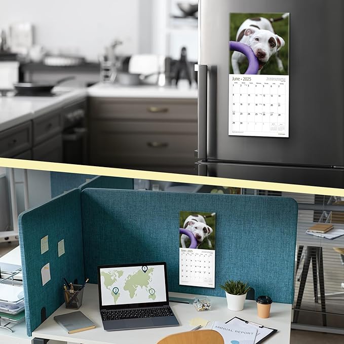 RED EMBER Pit Bull Puppies Mini 2025 Wall Calendar 12 Month | 7" x 14" Open | Thick & Sturdy Paper | Giftable | Calendar 2025
