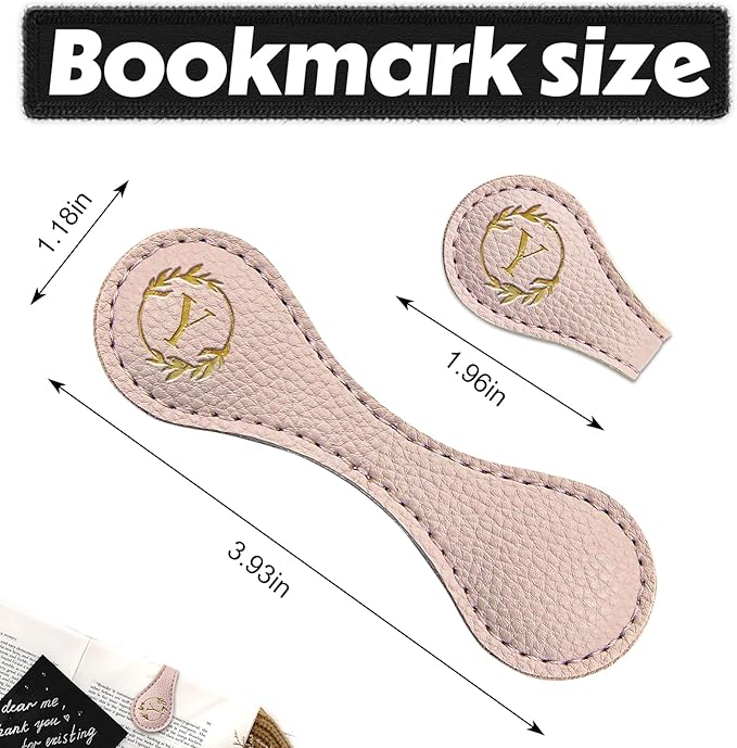 ABTOLS Magnetic Leather Initial Bookmarks, Vintage Initial ID Identification Book Marker Clip Gift Pink Capital Letter Book Markers for Book Lover Avid Readers (Y)