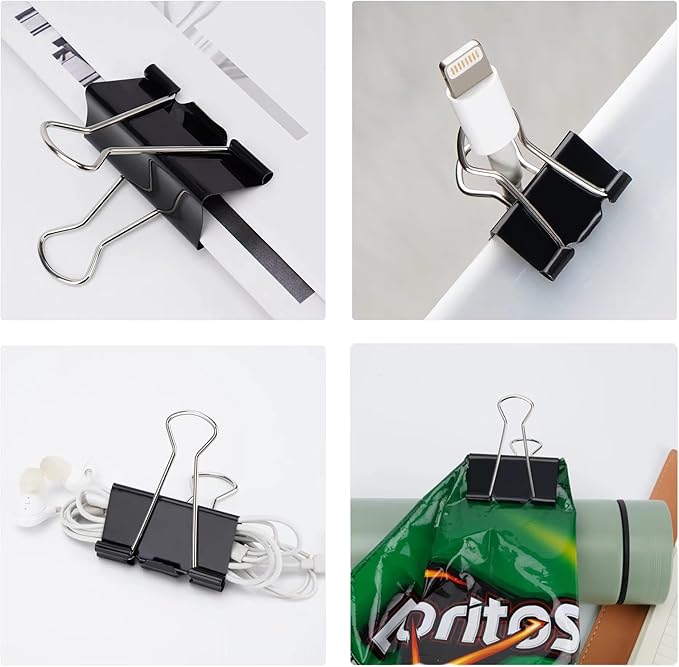 Binder Clips, Medium Binder Clips,24 Pcs 1.25 Inch,Black Metal Binder Clips and Paper Clips for Office, Home, School