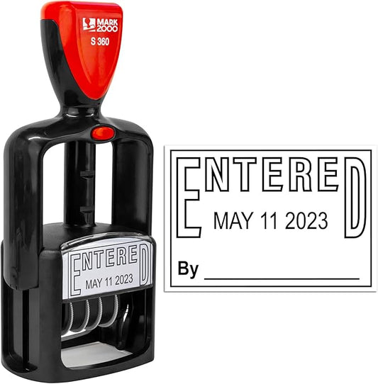 Self-Inking Rubber Date Office Stamp with Entered Phrase - Black Ink - 12-Year Band