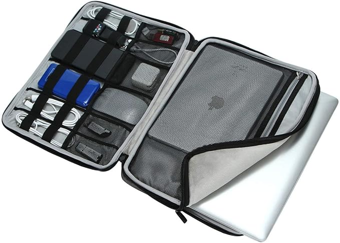 iCozzier 15-15.6 Inch Handle Electronic Accessories Strap Laptop Sleeve Case Bag Protective Bag for 15" MacBook Air/MacBook Pro/Pro Retina Cover - Black