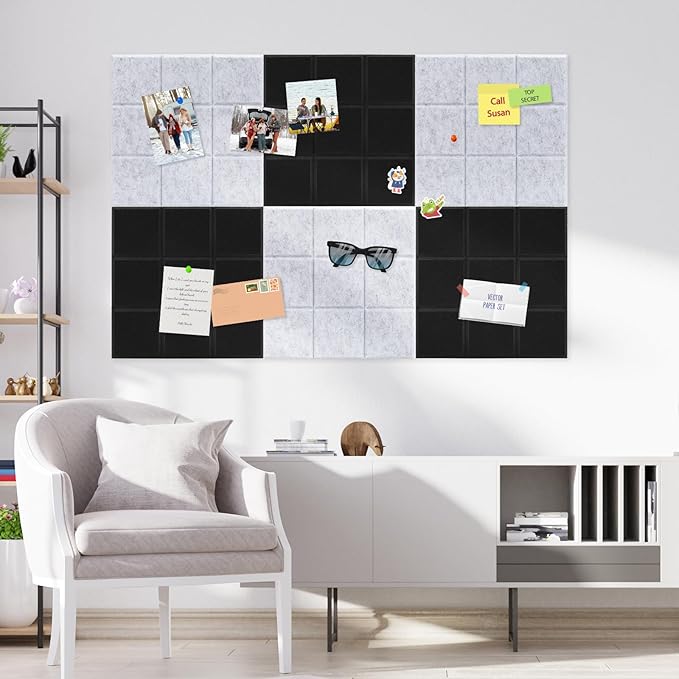 Smarpau 12 Pack Large Corkboad Felt Cork Board Tiles 48"x36" Black Large Cork Bulletin Board Square Pin Board Tack Board for Wall Cork Wall Tiles for Home School