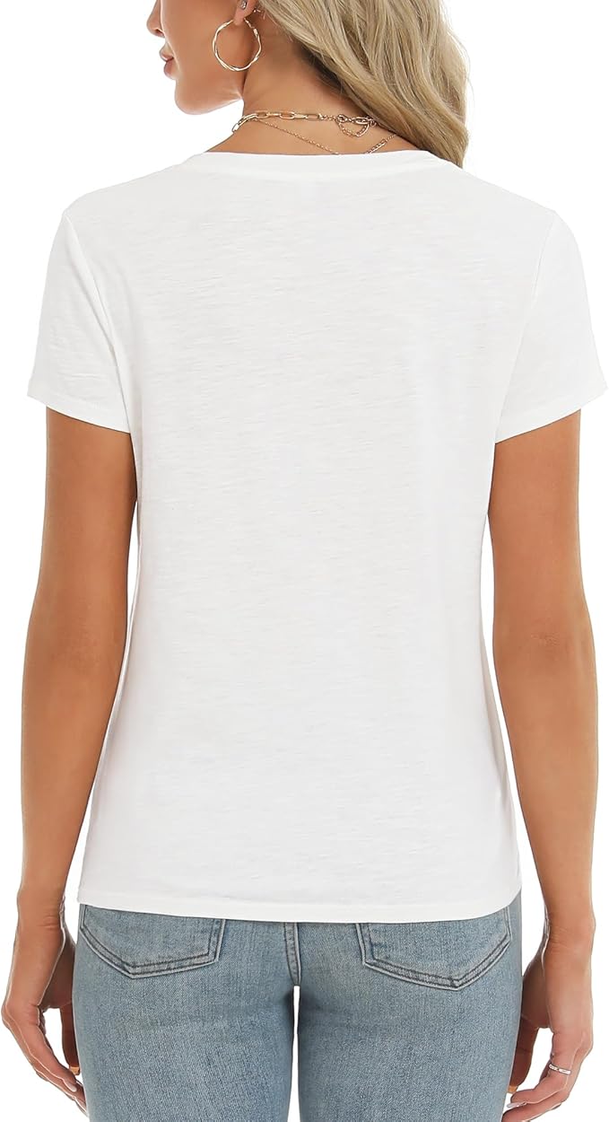 Stelle Womens T Shirts Short Sleeve V Neck Basic Tee Casual Loose Fit Tops Lightweight Soft Summer Outfits Clothes